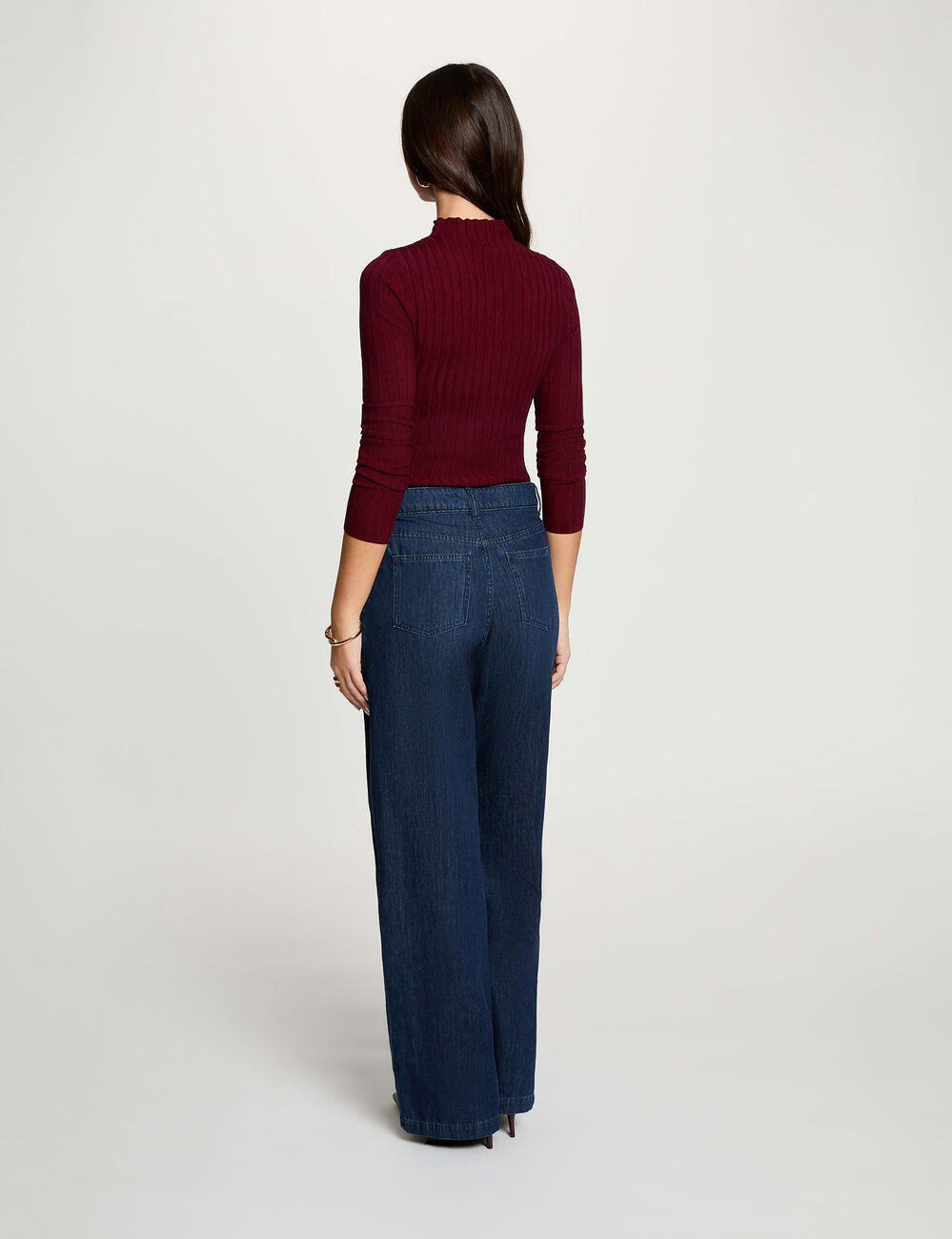 Pull cintr&eacute; col montant bordeaux femme
