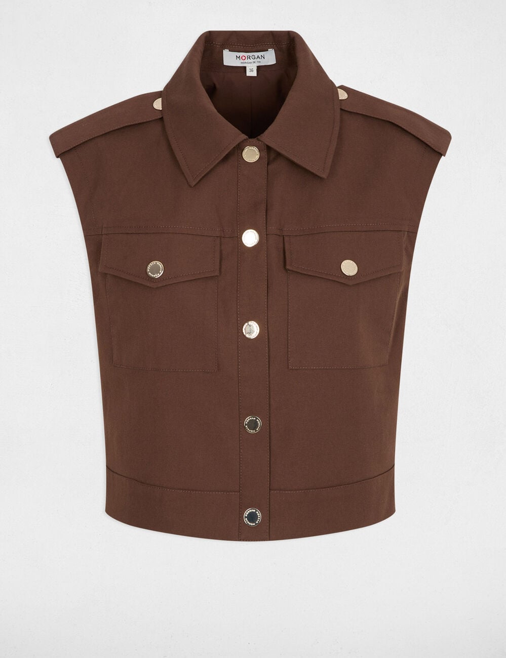 Veste courte sans manches marron fonc&eacute; femme