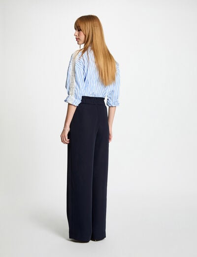 Pantalon large &agrave; fronces bleu marine femme