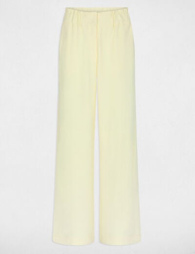 Pantalon large &agrave; fronces jaune pastel femme