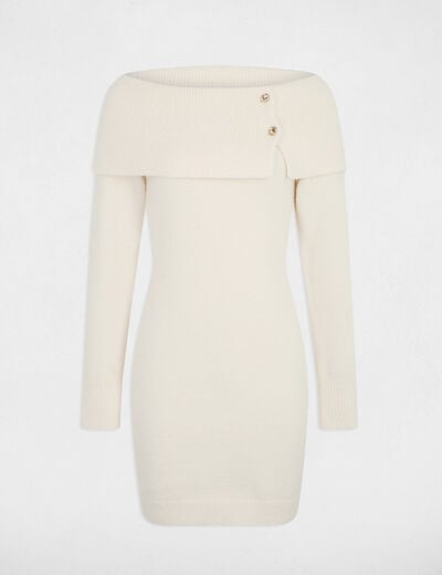 Robe tricot col bardot ivoire femme