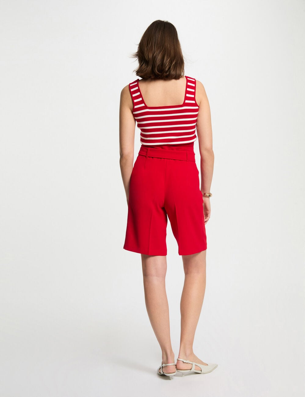 Bermuda droit &agrave; pinces rouge femme
