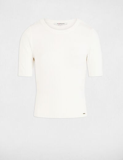 Pull col rond manches courtes ivoire femme