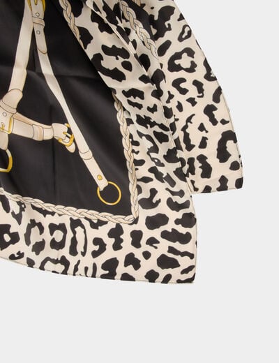 Foulard satin&eacute; l&eacute;opard noir femme