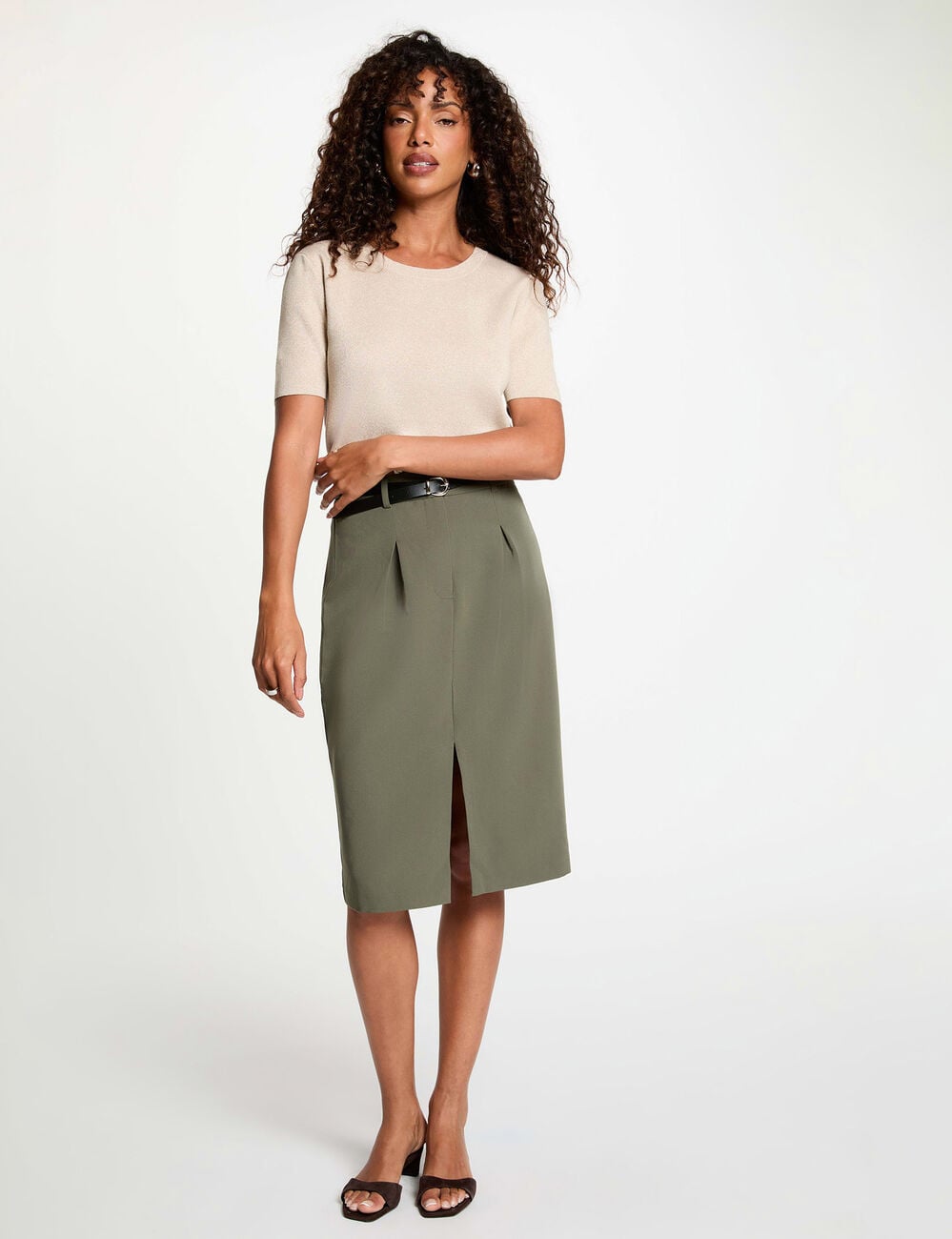 Jupe crayon taille haute vert kaki femme