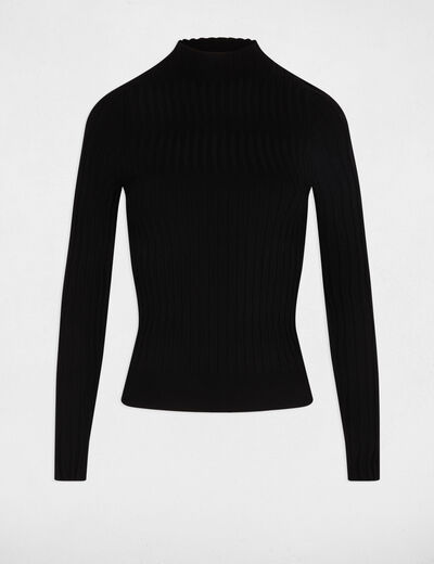 Pull cintr&eacute; col montant noir femme