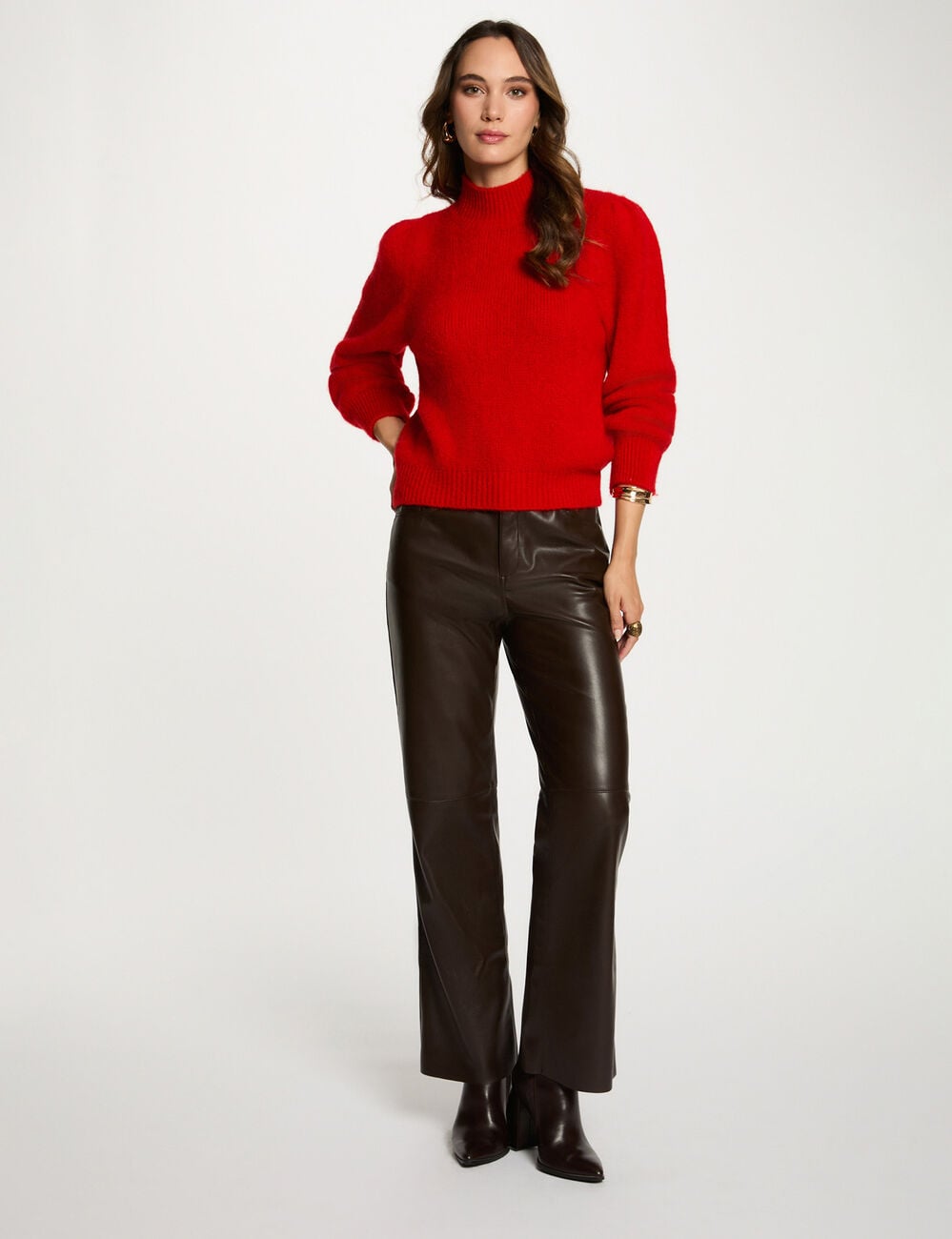 Pantalon bootcut similicuir marron fonc&eacute; femme