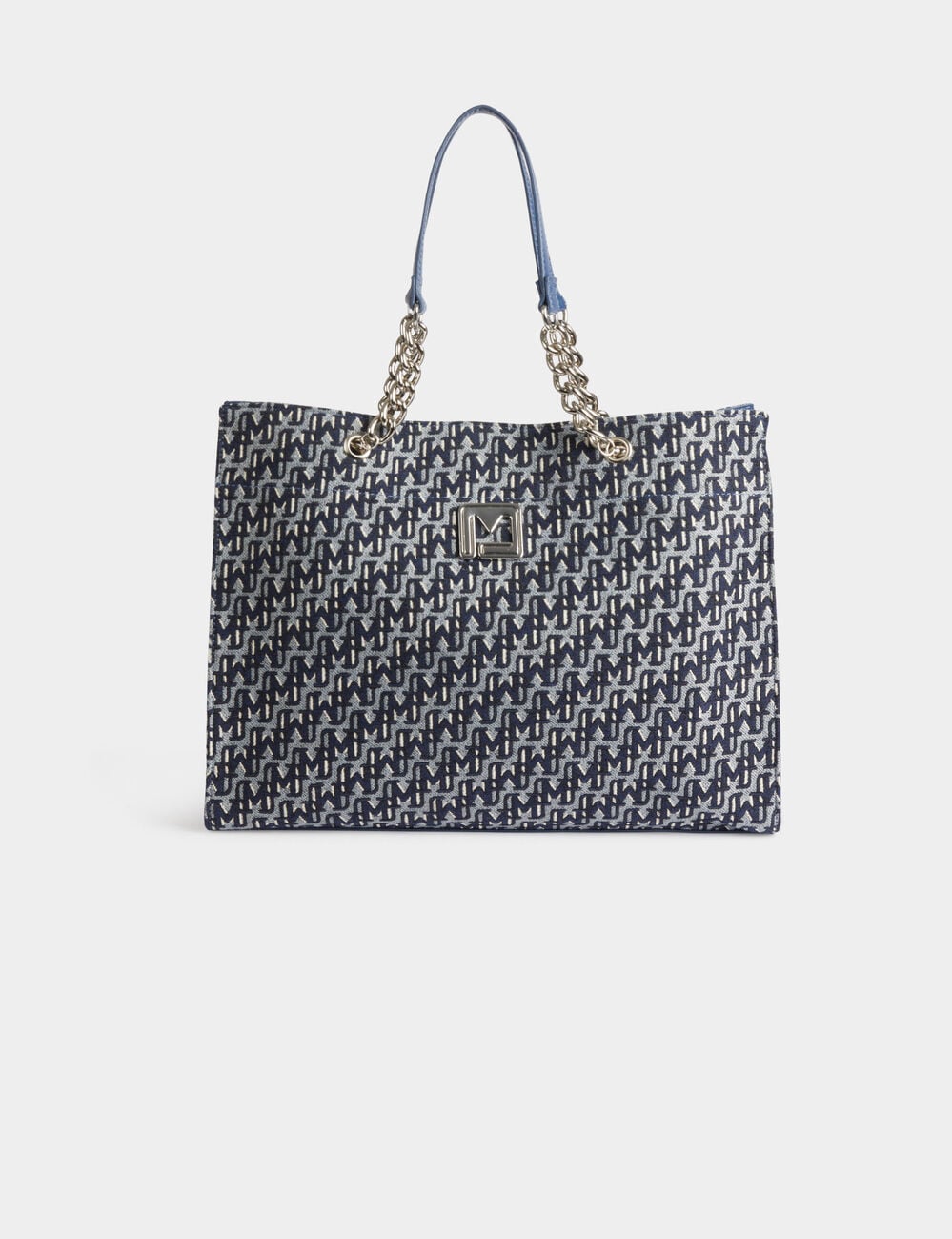 Sac cabas imprim&eacute; monogramme denim stone femme