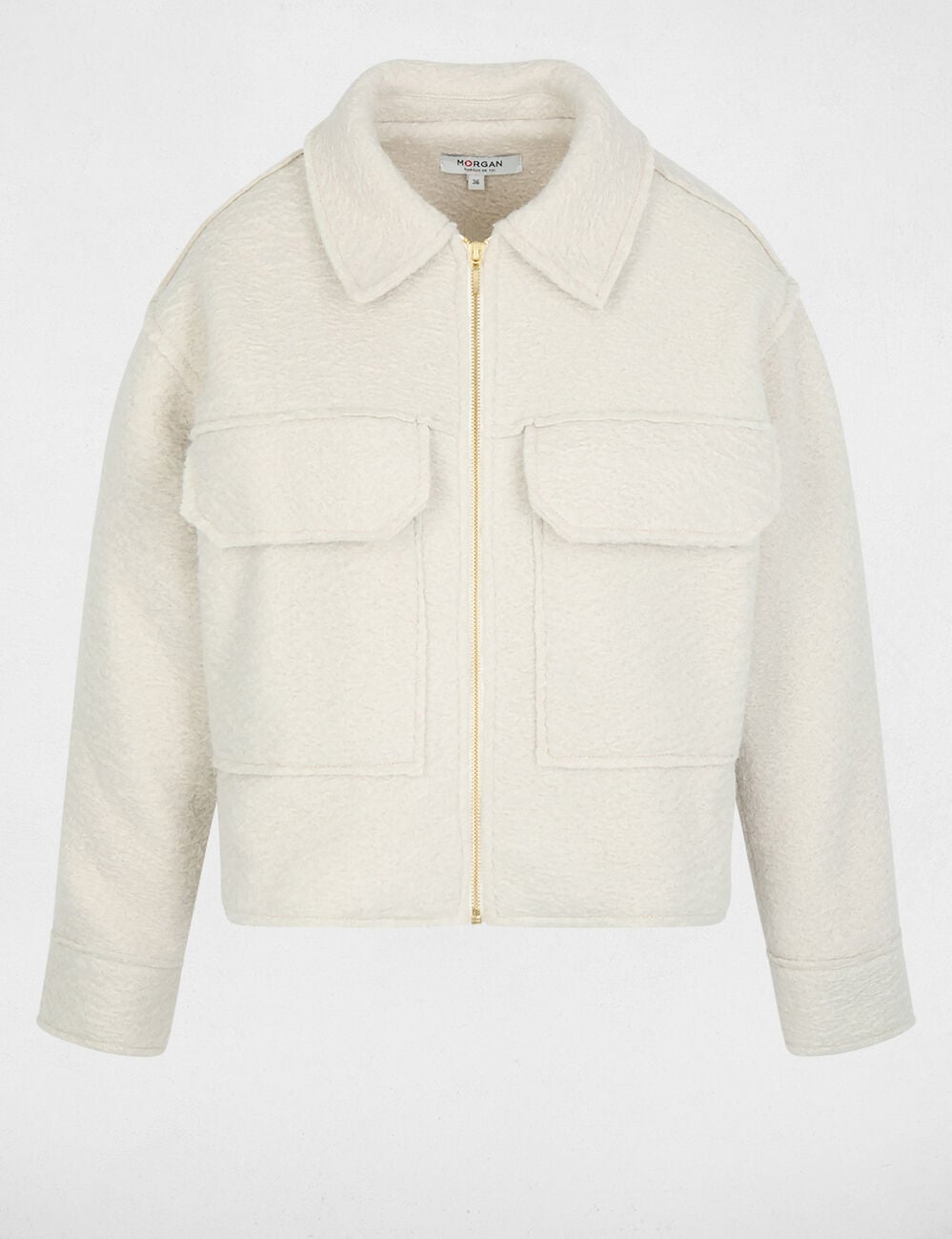 Manteau court duveteux ivoire femme