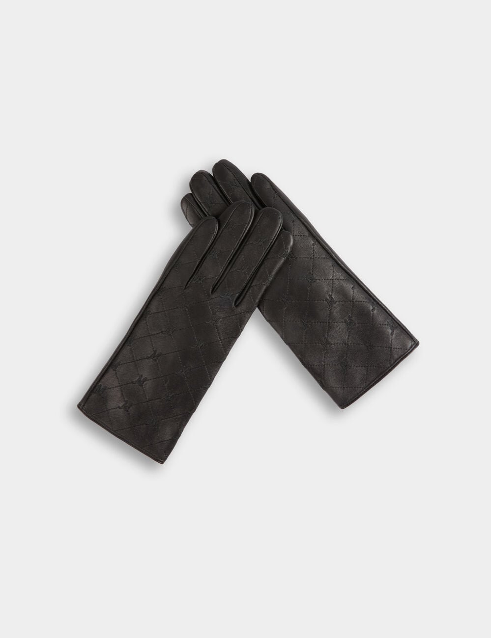 Gants similicuir monogramme noir femme