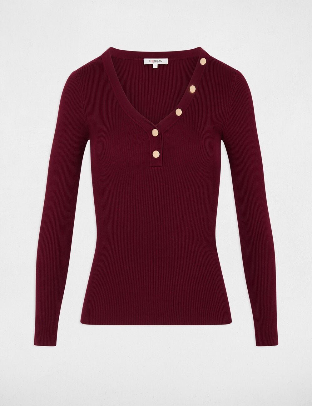 Pull col v ajust&eacute; bordeaux femme