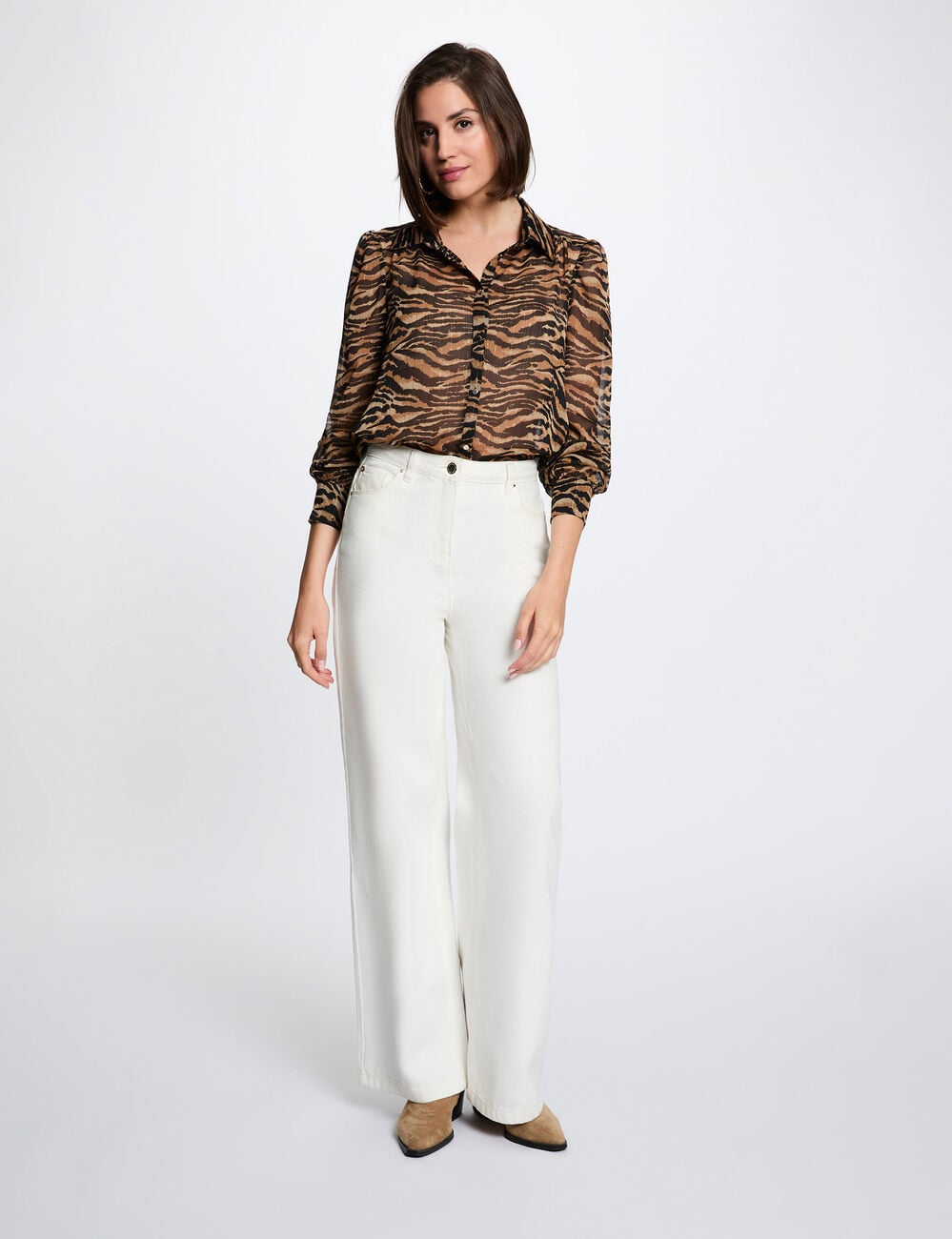 Chemise voile imprim&eacute; multicolore femme