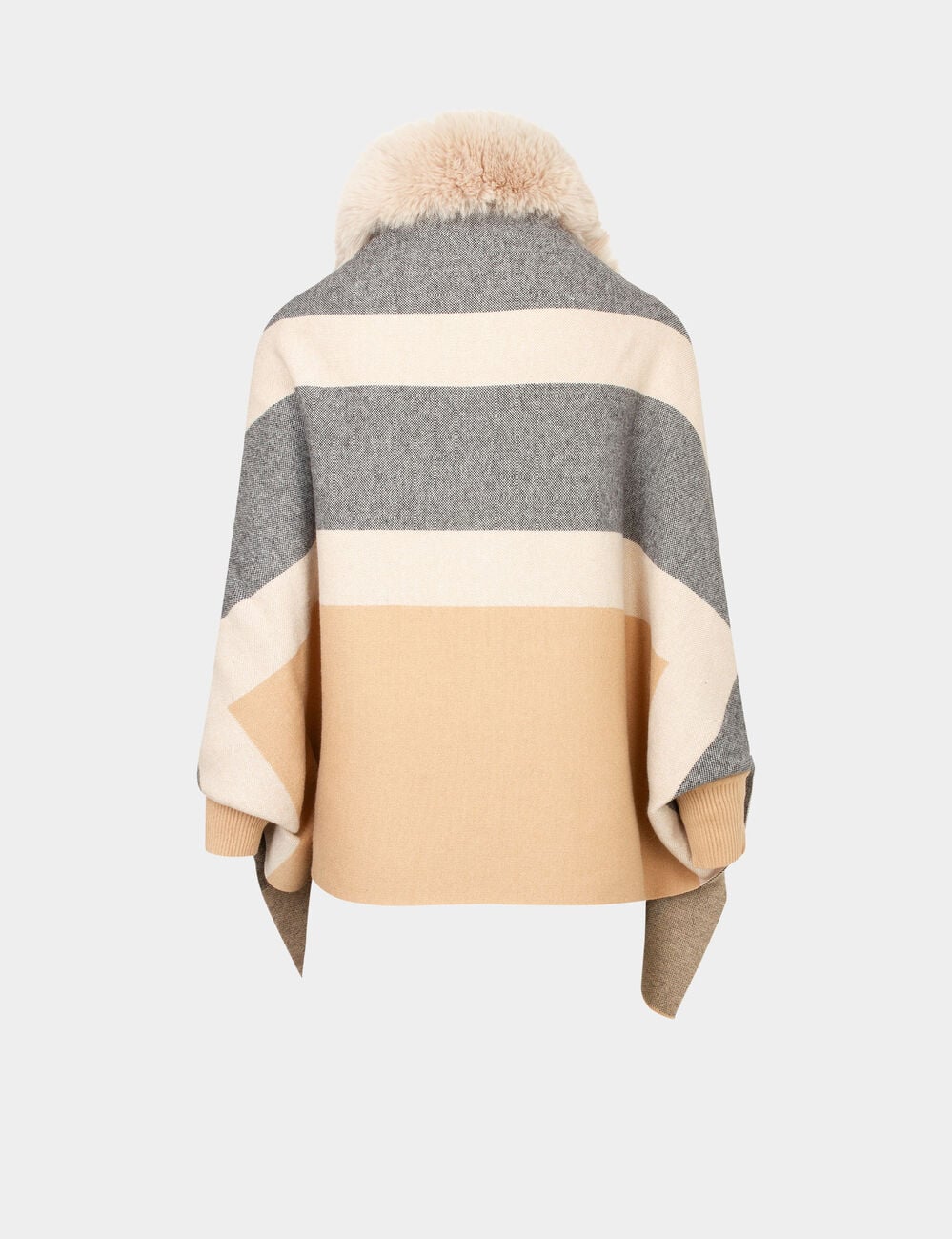 Poncho &agrave; d&eacute;tails imitation fourrure sable femme