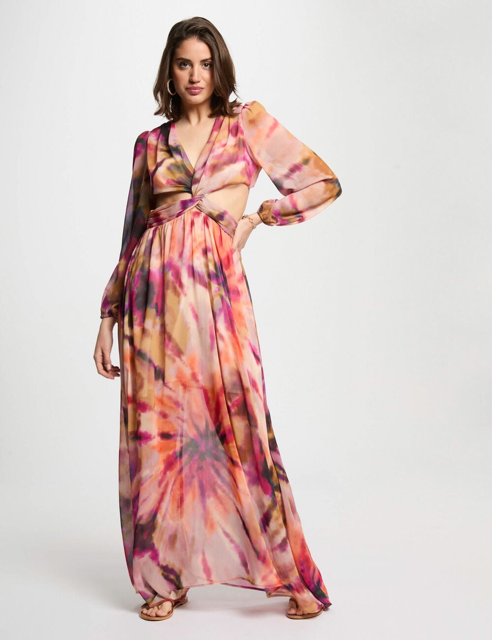 Robe longue droite imprim&eacute;e multicolore femme
