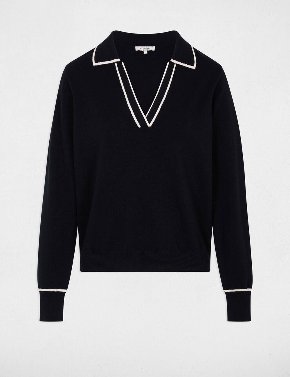 Pull col polo bleu marine femme