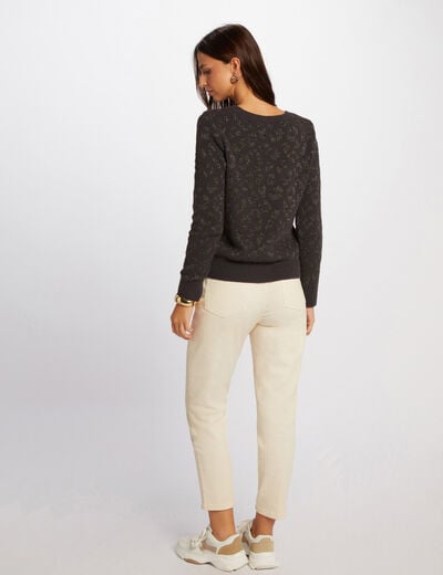Pull col rond imprim&eacute; gris anthracite femme