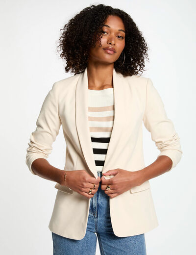 Veste courte col ch&acirc;le ivoire femme