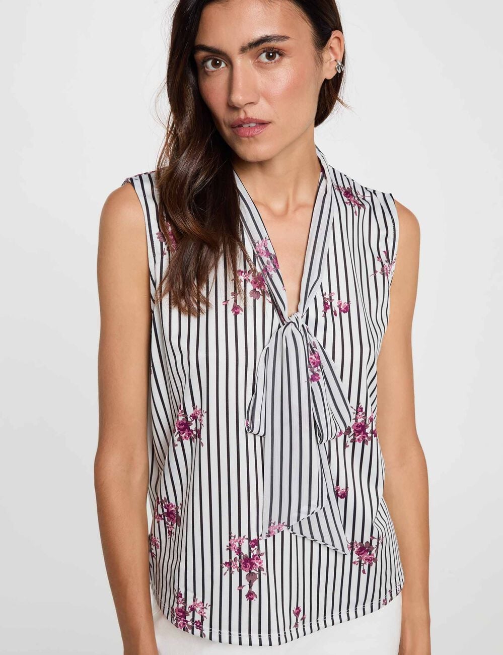 T-shirt col lavalli&egrave;re multicolore femme