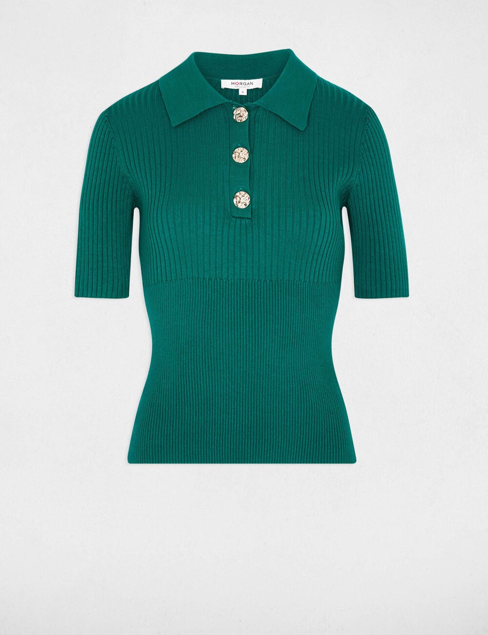 Pull col &agrave; revers vert femme