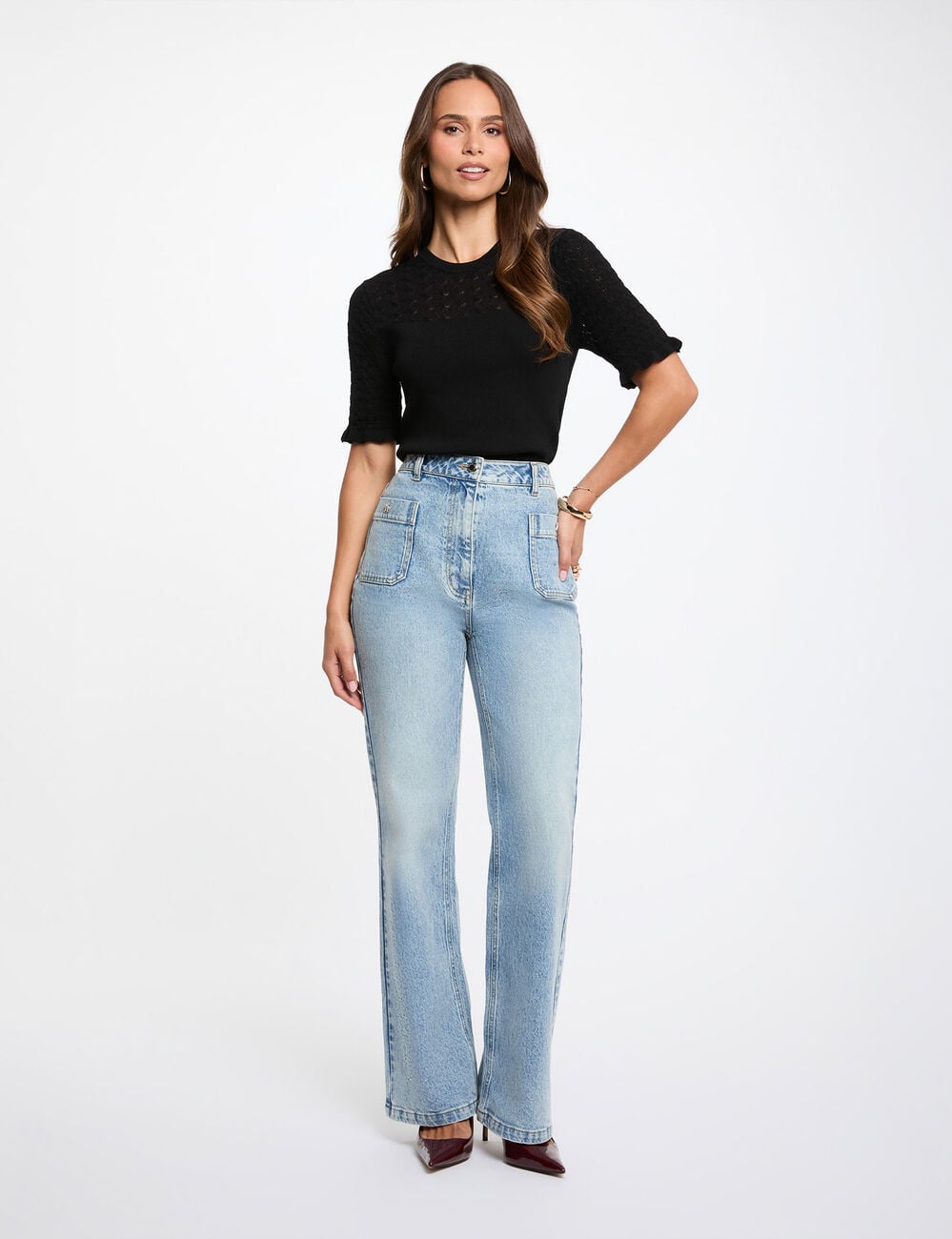 Pull manches courtes noir femme