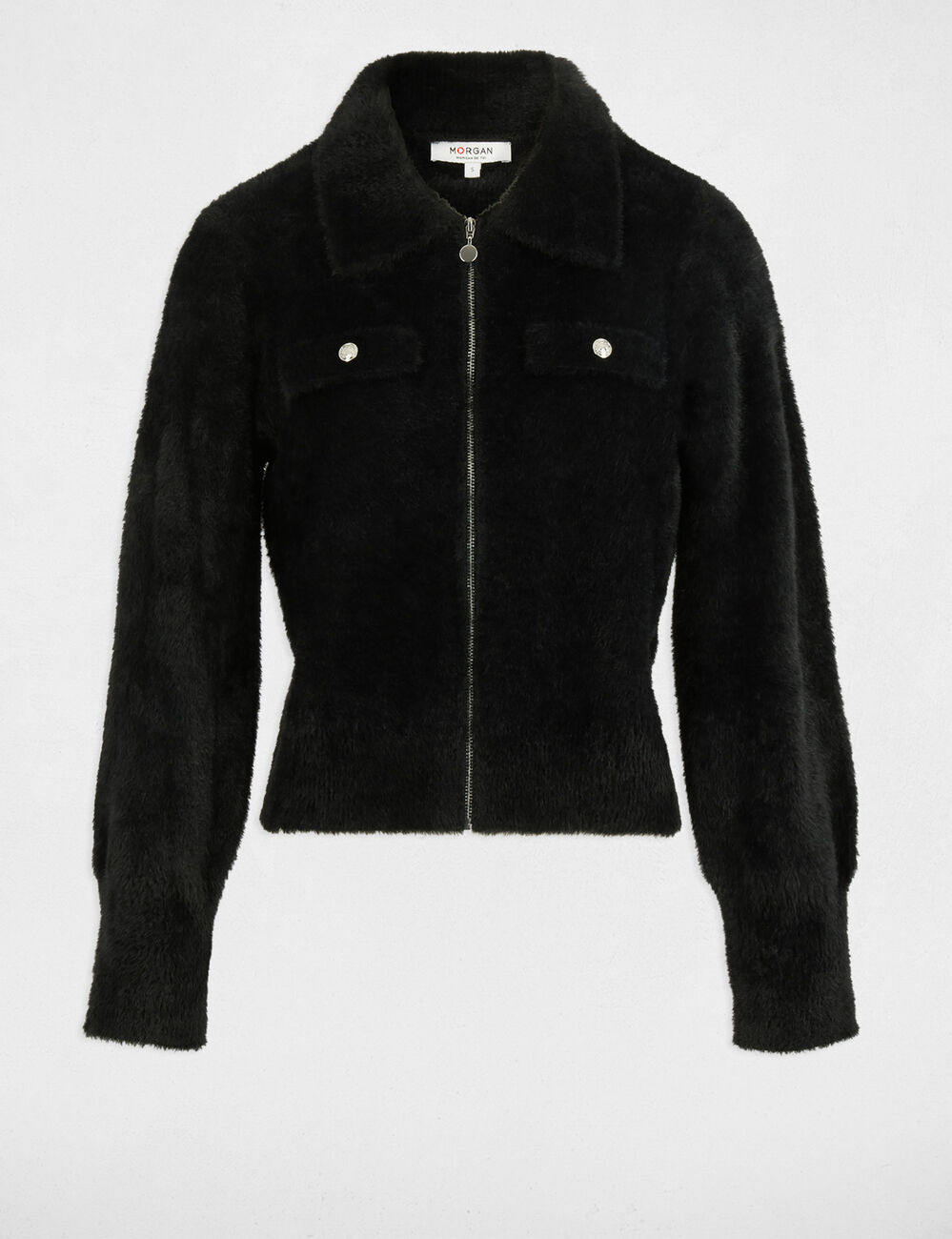 Gilet manches longues col &agrave; revers noir femme