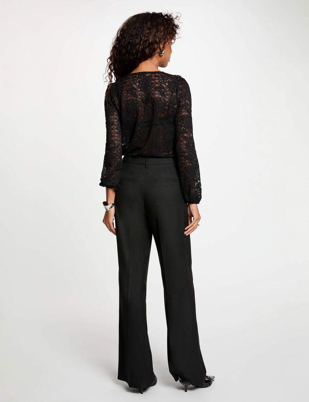 Chemise dentelle col v noir femme