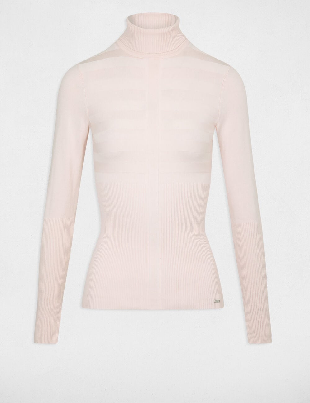 Pull col roul&eacute; ajust&eacute; rose femme