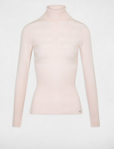 Pull col roul&eacute; ajust&eacute; rose femme