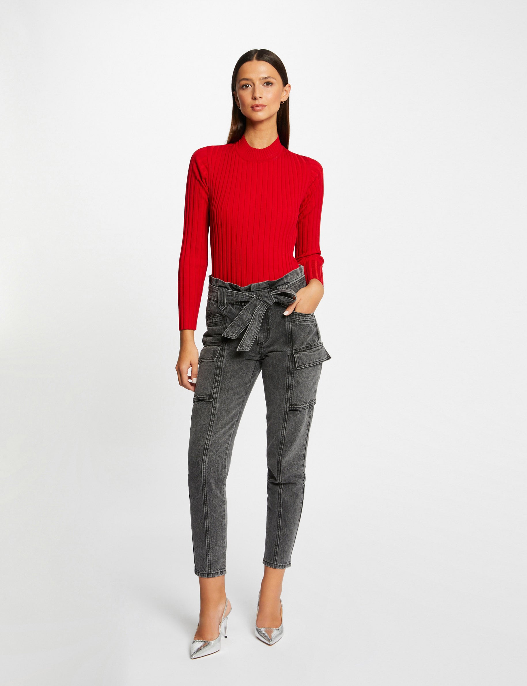 Jeans cargo slim 7/8&egrave;me gris moyen femme