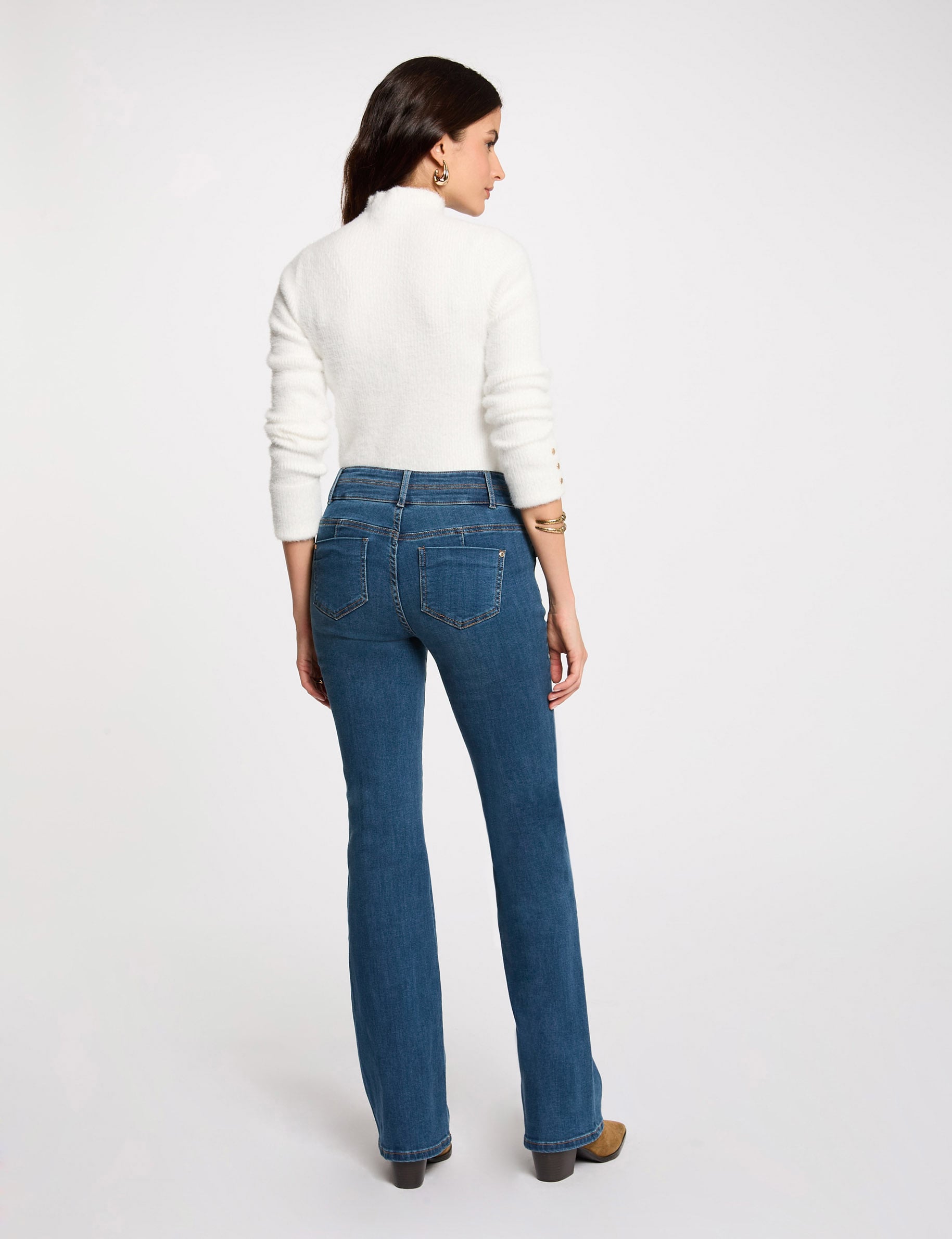 Jeans bootcut poches &agrave; boutons denim stone femme