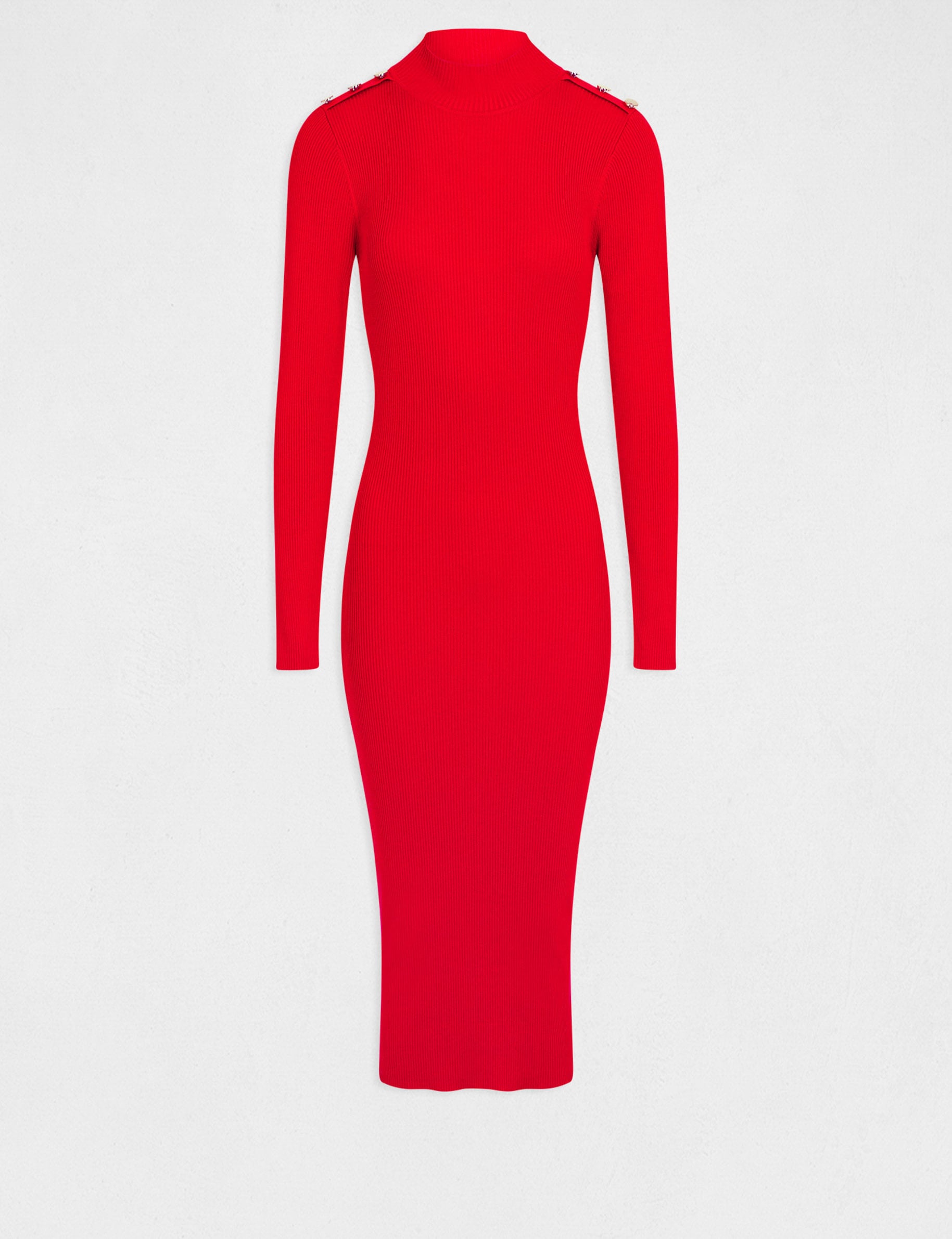 Robe pull longue ajust&eacute;e dos ouvert rouge moyen femme