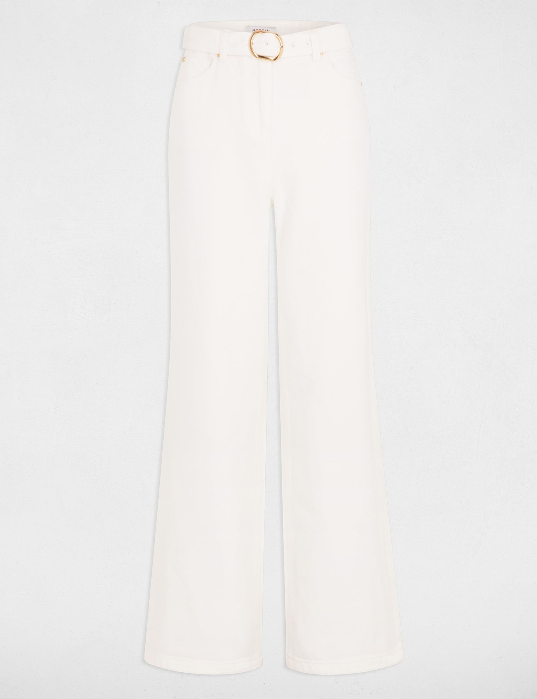 Jeans jambe large ceintur&eacute; blanc femme