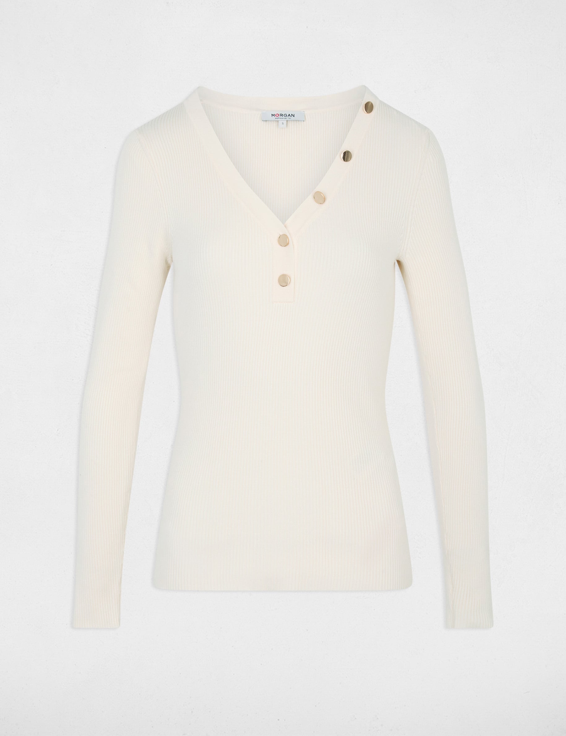 Pull col v ajust&eacute; ivoire femme