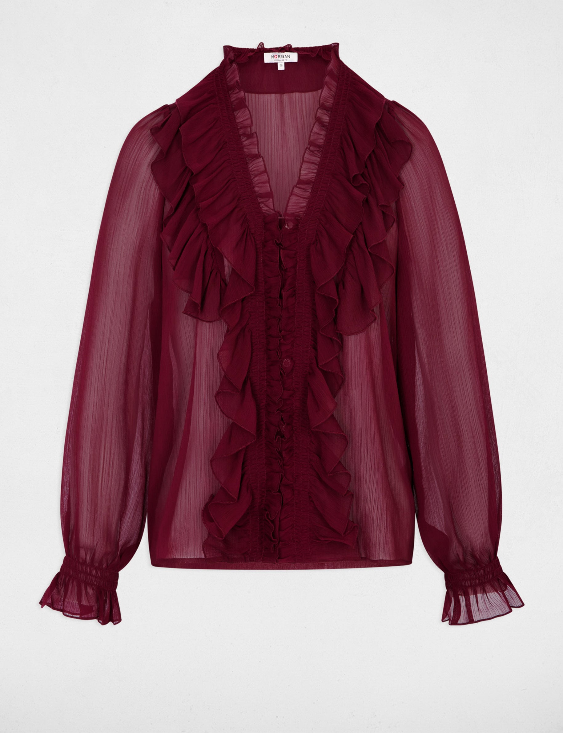 Chemise fluide col v bordeaux femme