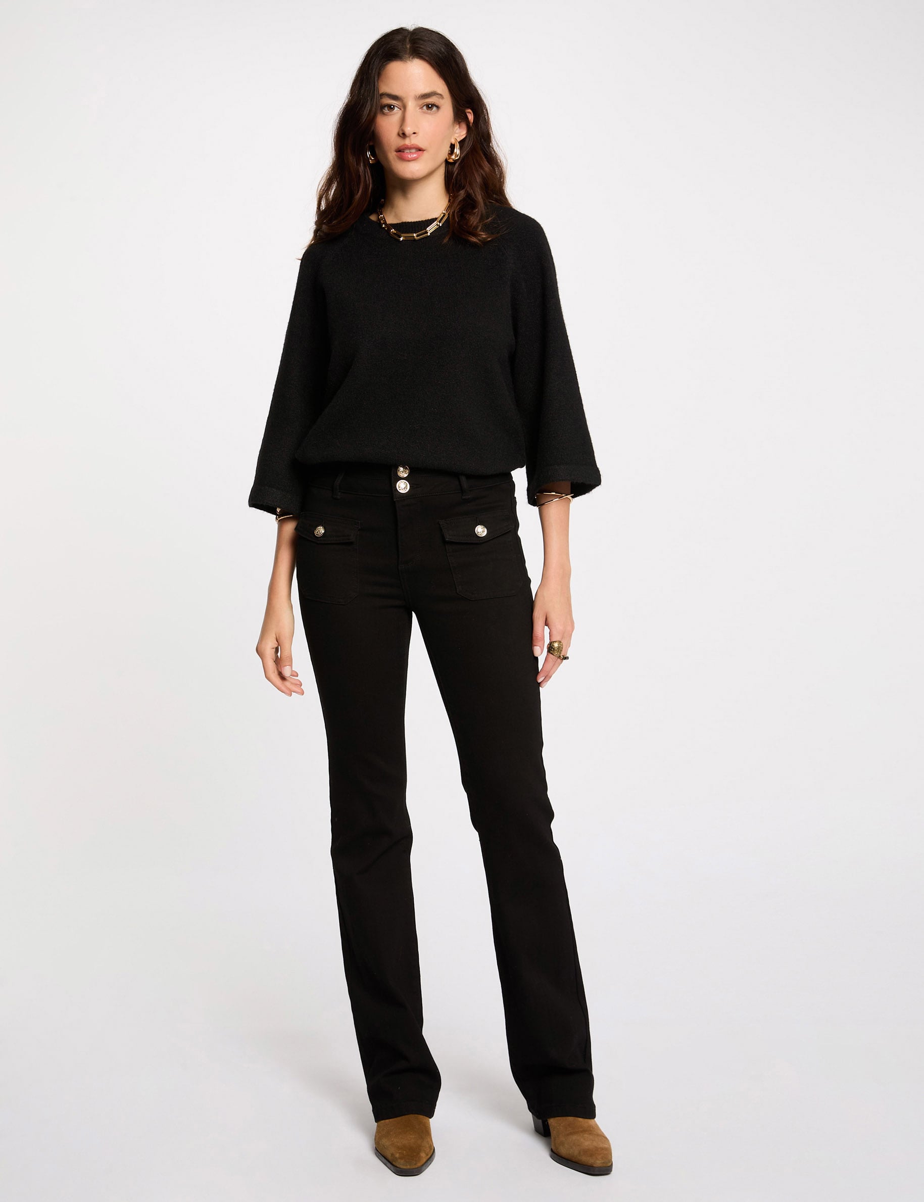 Jeans bootcut poches &agrave; rabat noir femme