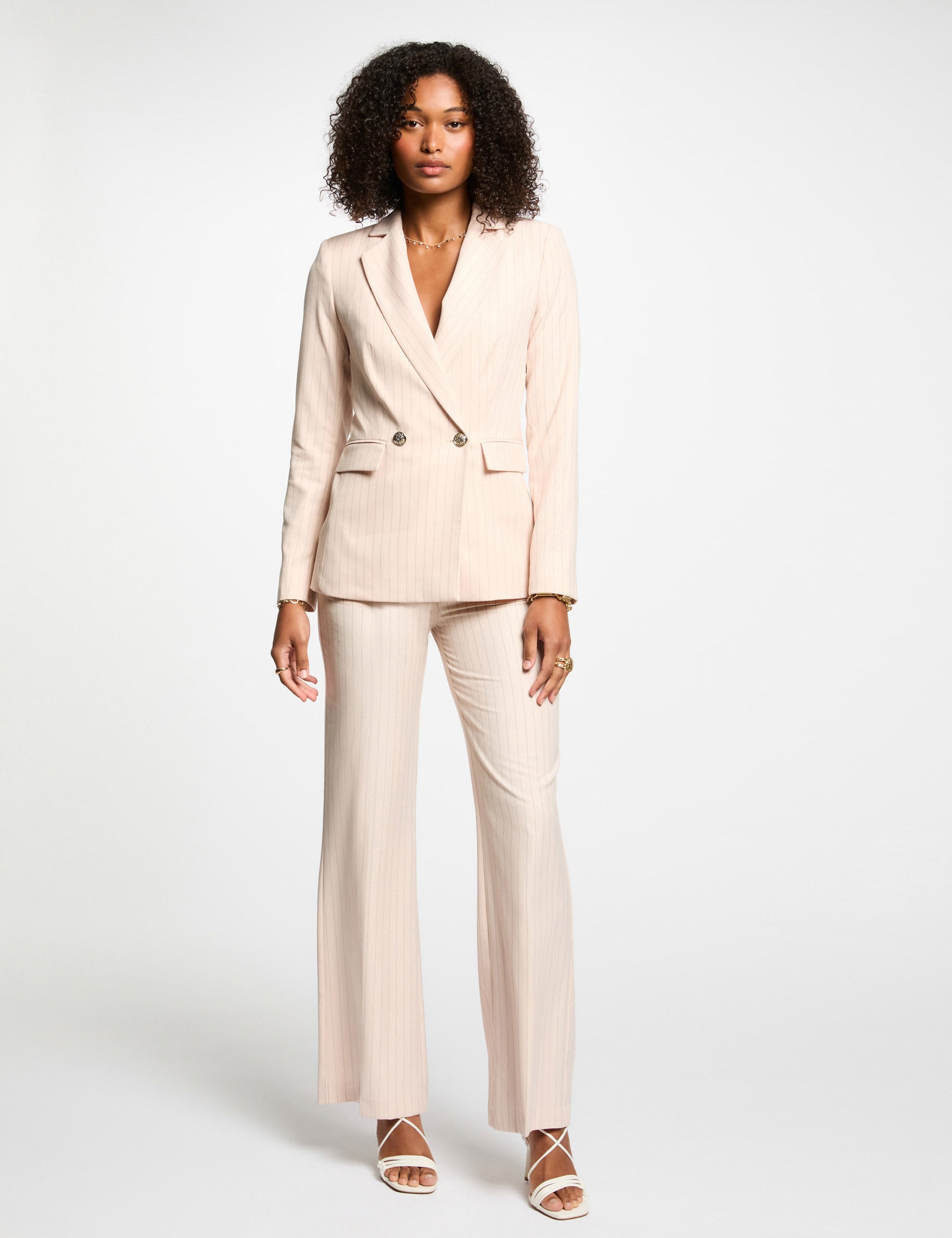 Blazer cintr&eacute; ray&eacute; rose clair femme