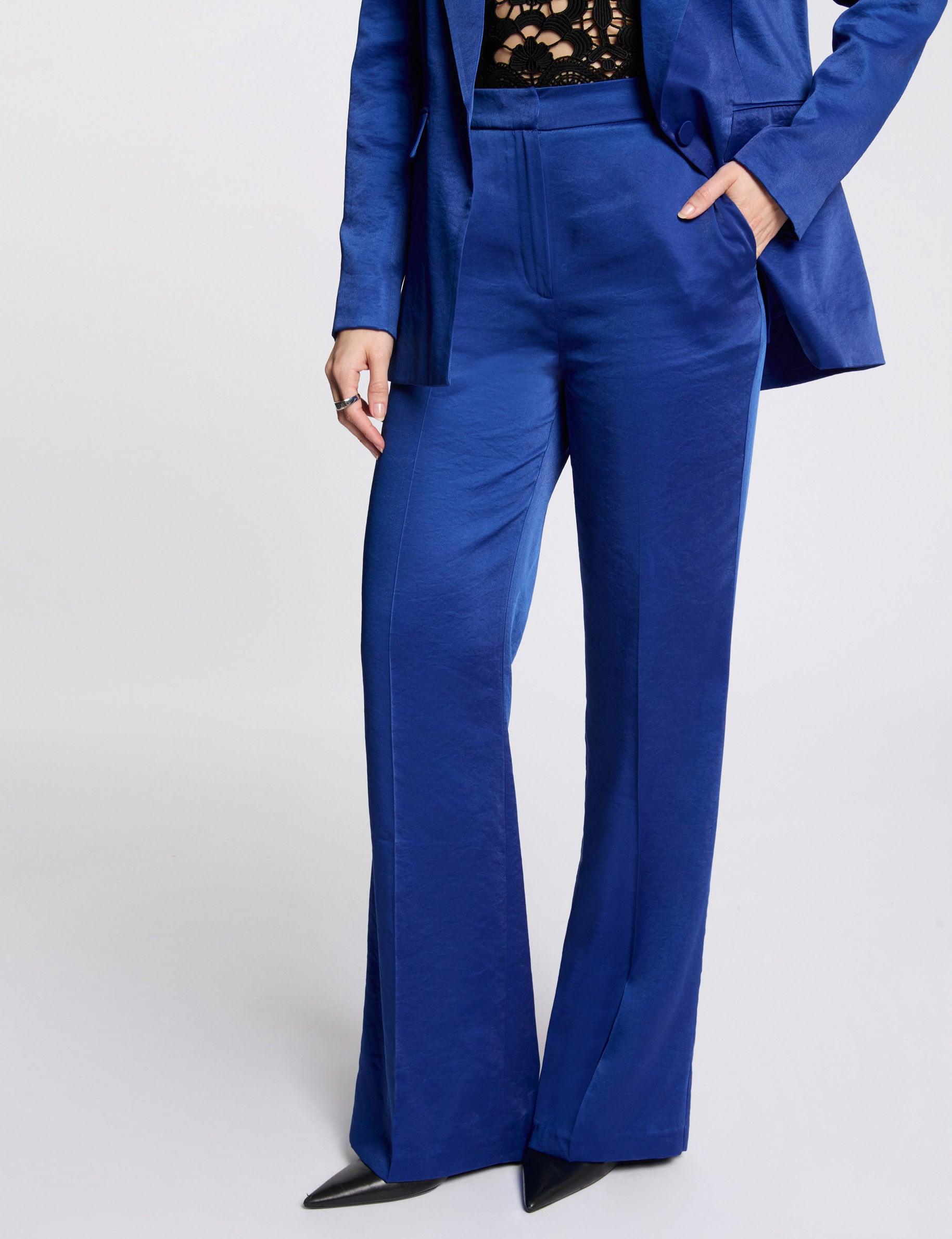 Pantalon droit fluide bleu electrique femme