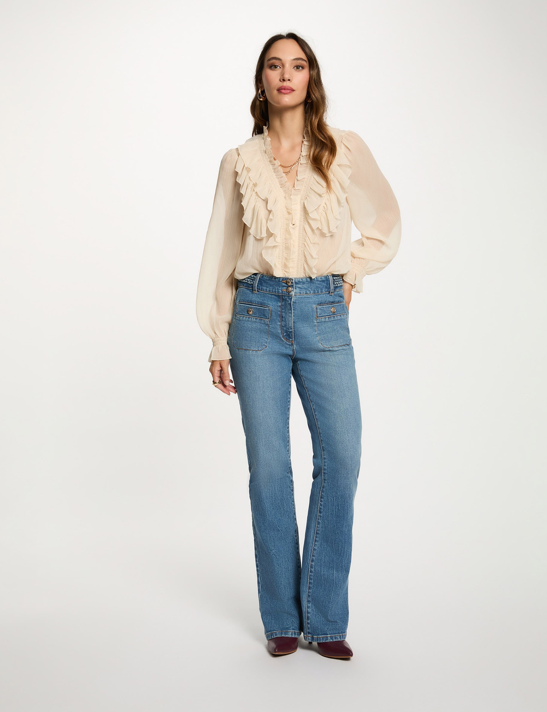 Chemise fluide col v creme femme