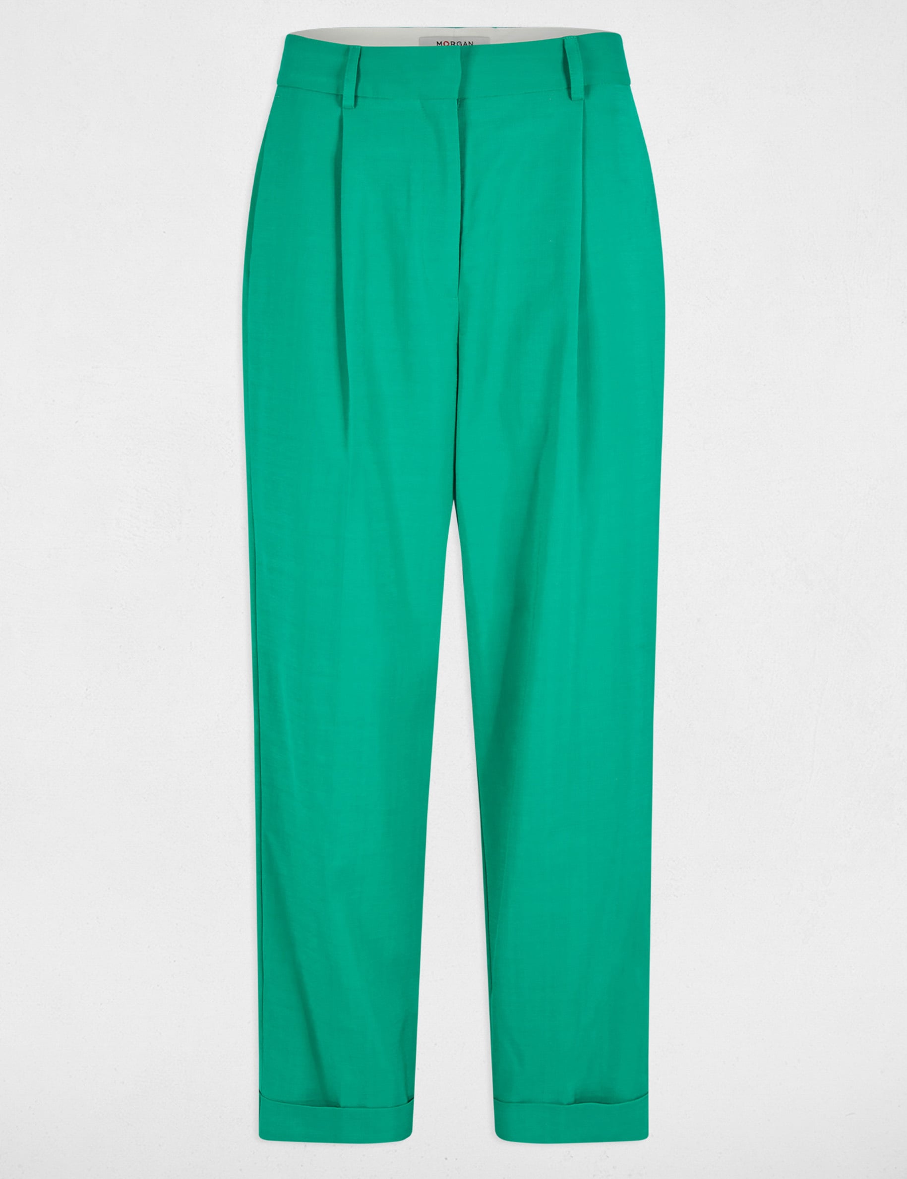 Pantalon droit &agrave; pinces vert &eacute;meraude femme