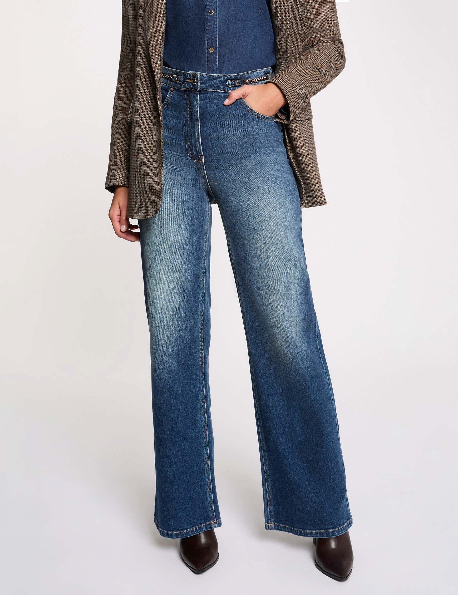 Jean large taille haute denim stone femme