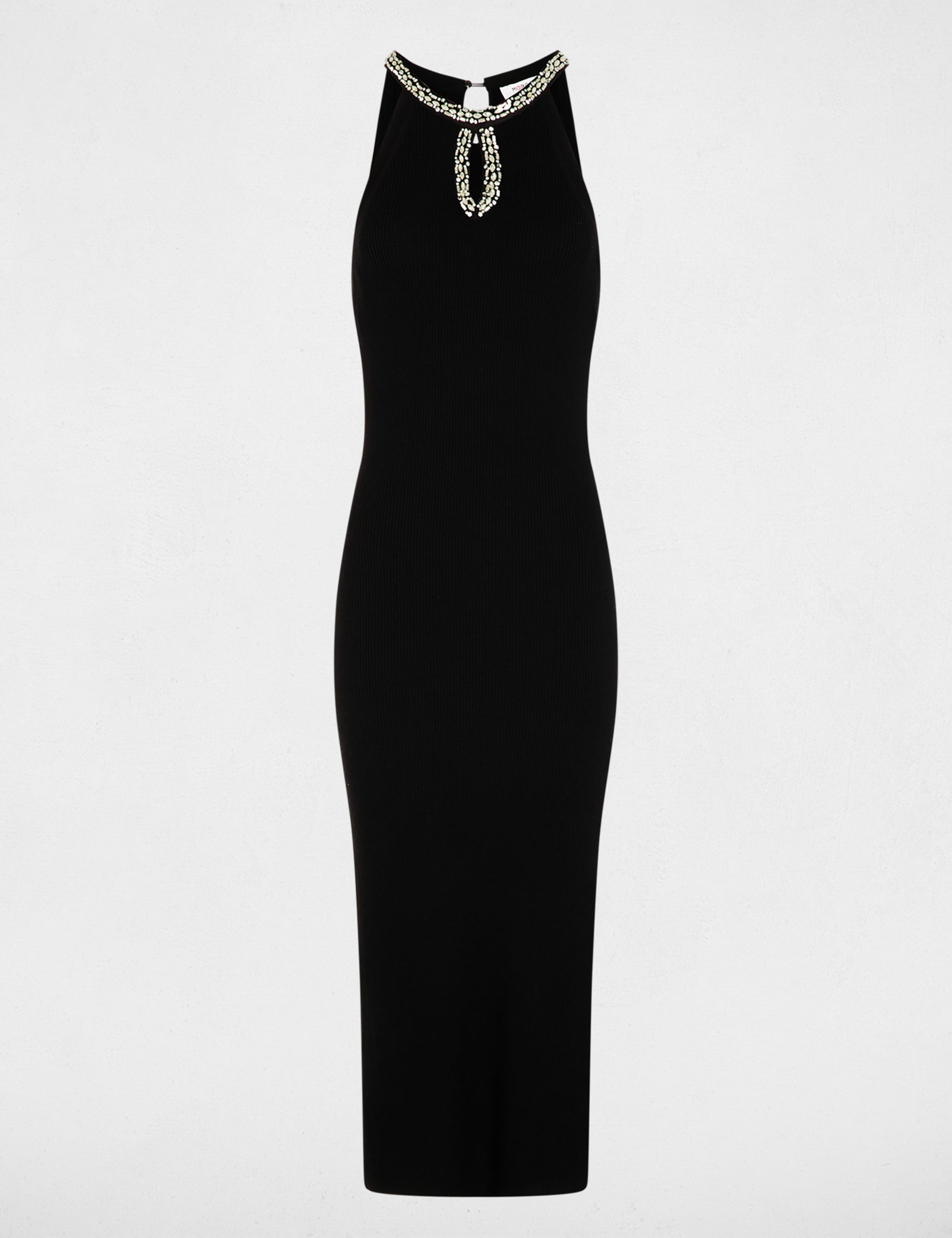 Robe tricot longue cintr&eacute;e noir femme