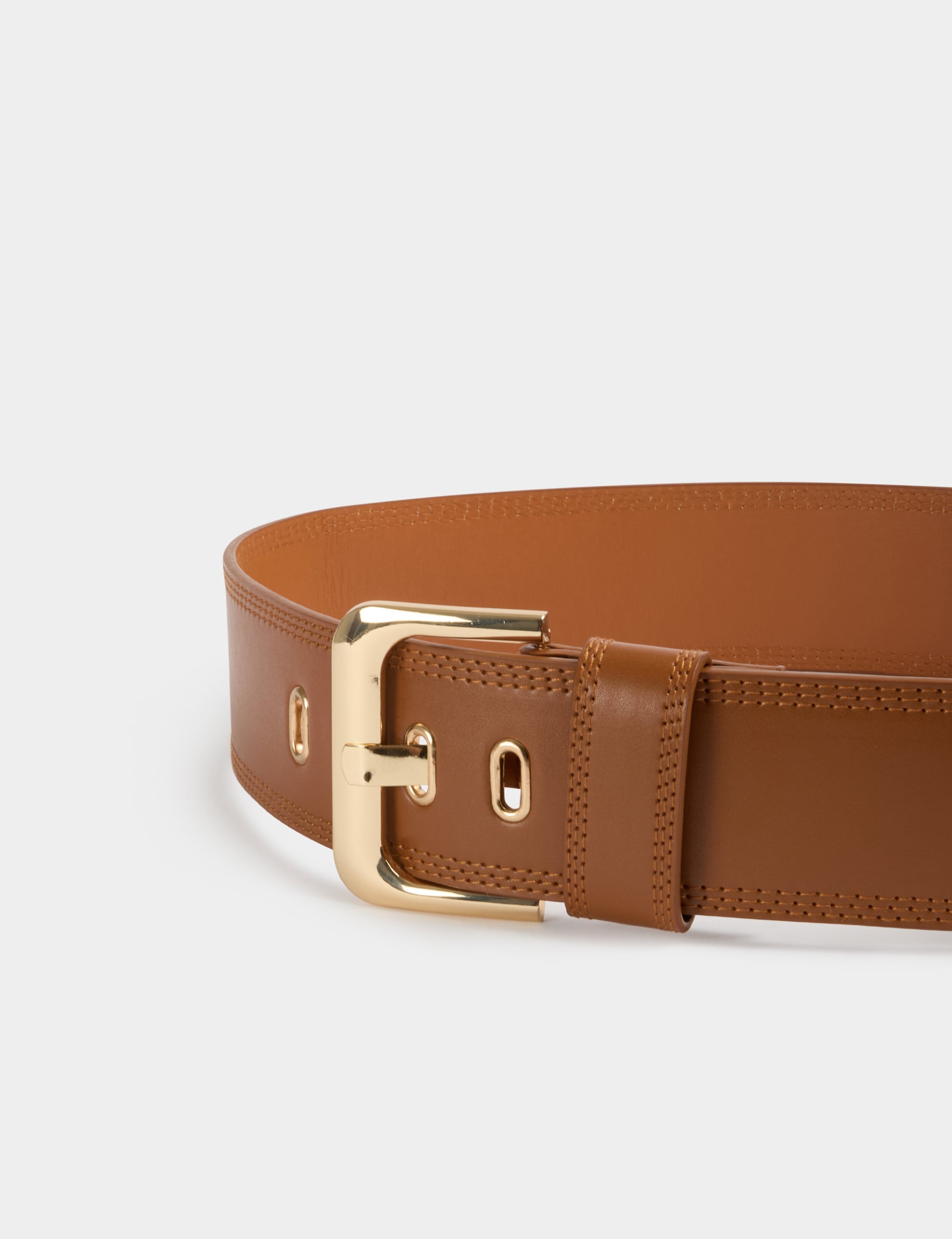 Ceinture large similicuir camel femme