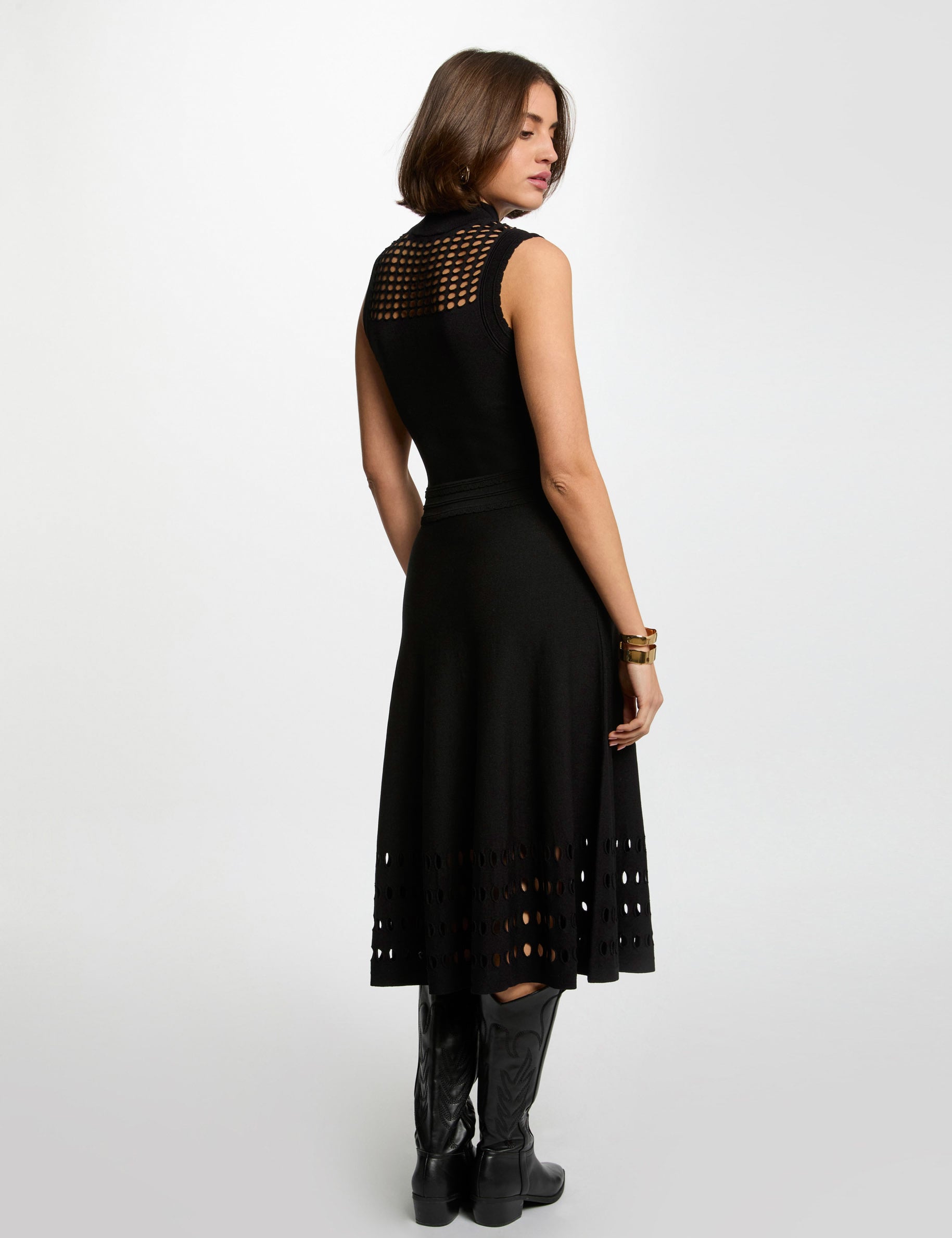 Robe tricot longue ajust&eacute;e noir femme