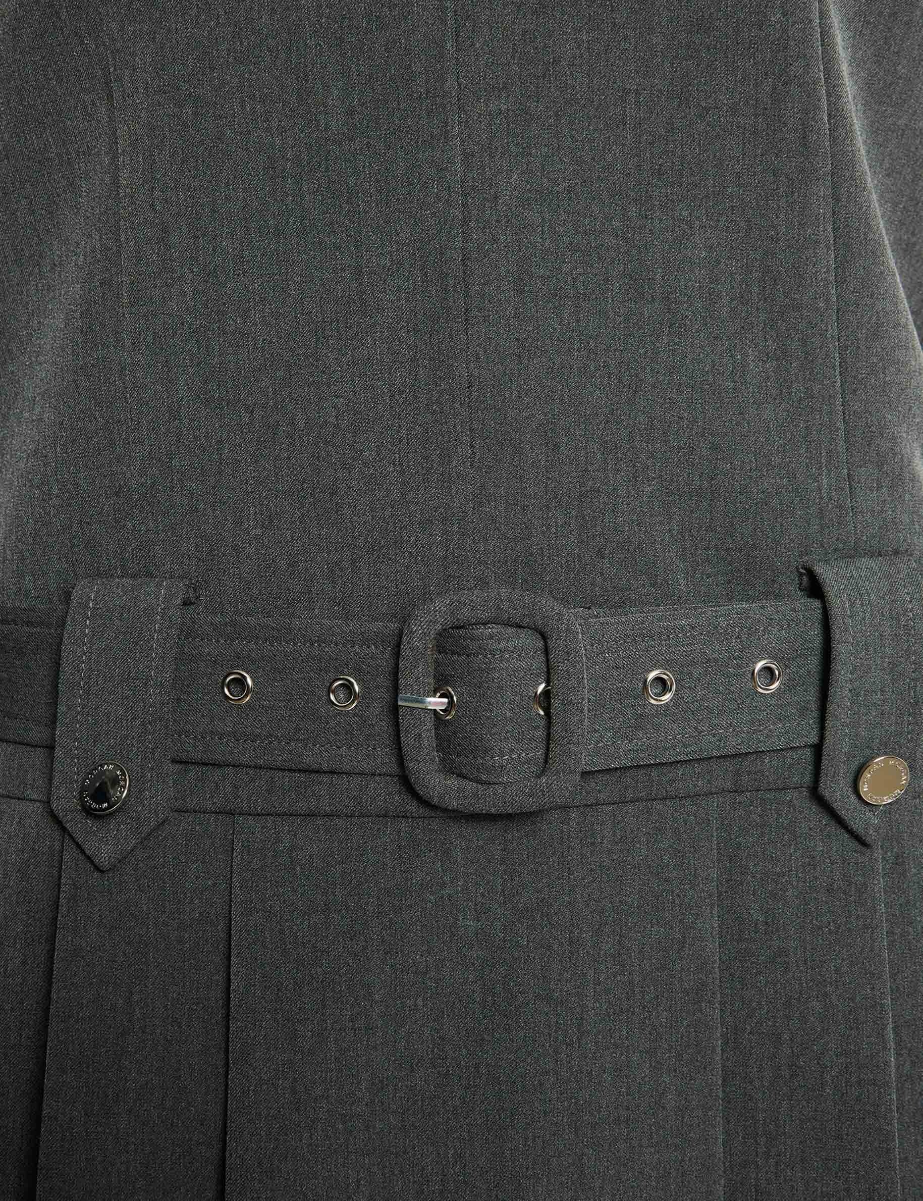 Robe ceintur&eacute;e col v gris moyen femme