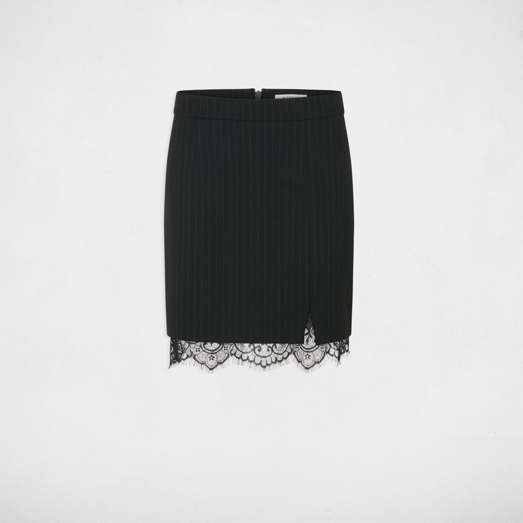 Jupe dentelle ray&eacute;e noir femme