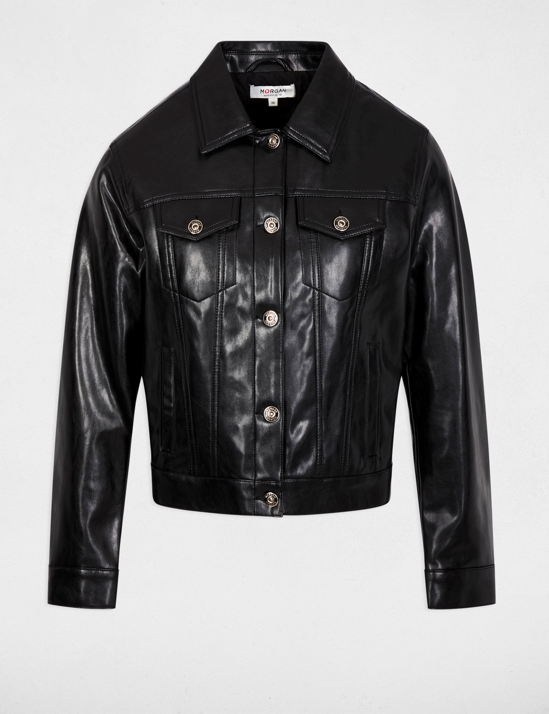 Blouson similicuir ouatin&eacute; noir femme
