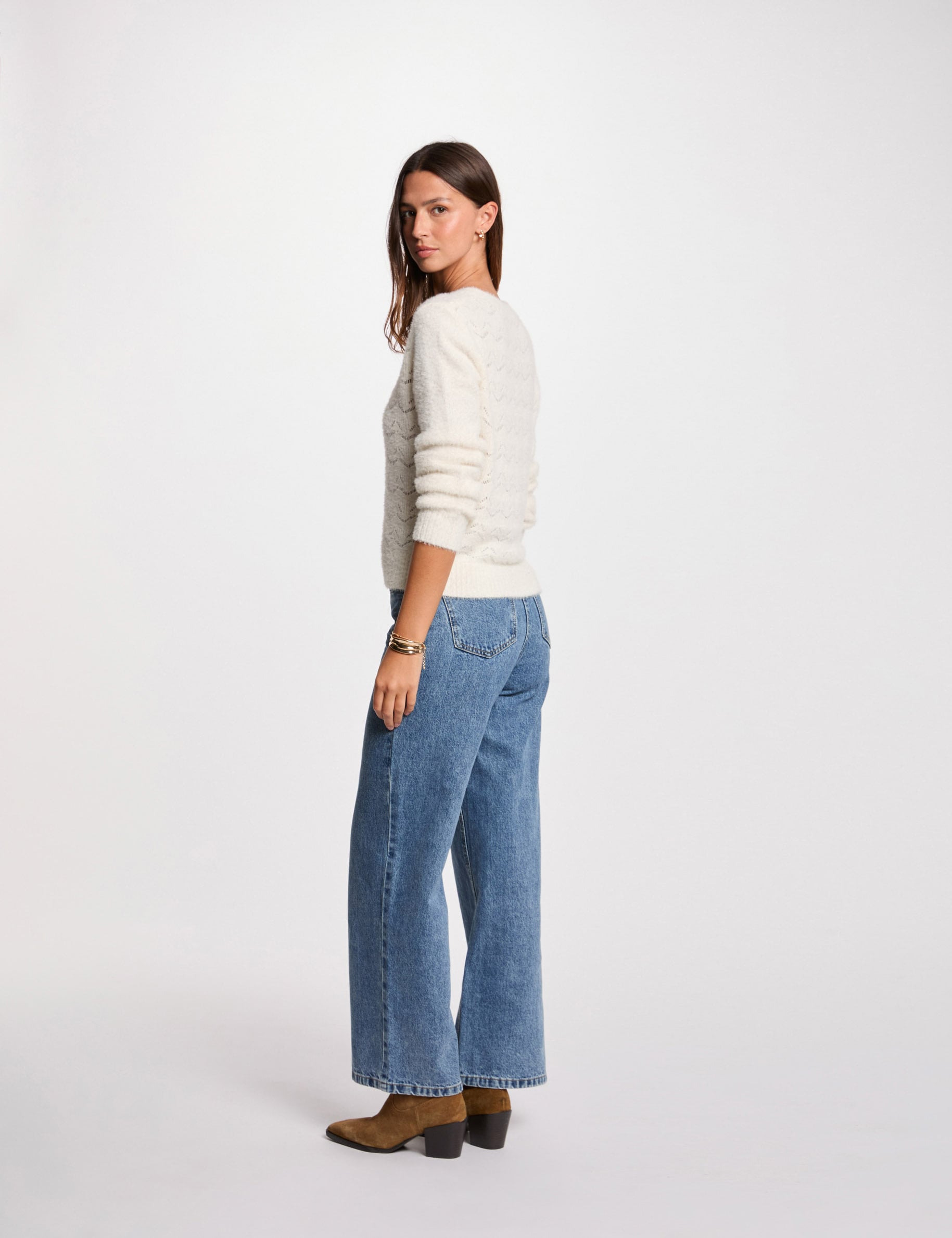 Gilet manches longues ivoire femme
