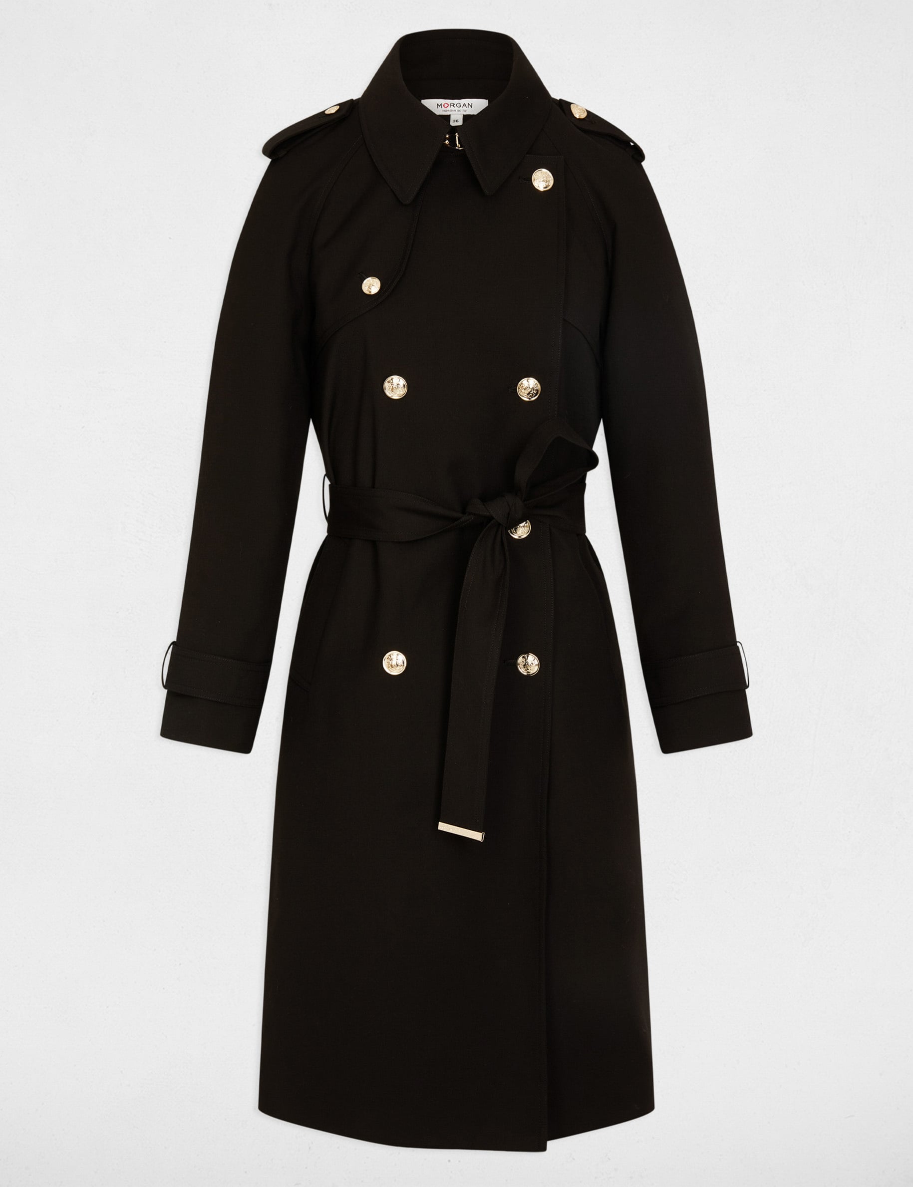 Trench long ceintur&eacute; noir femme