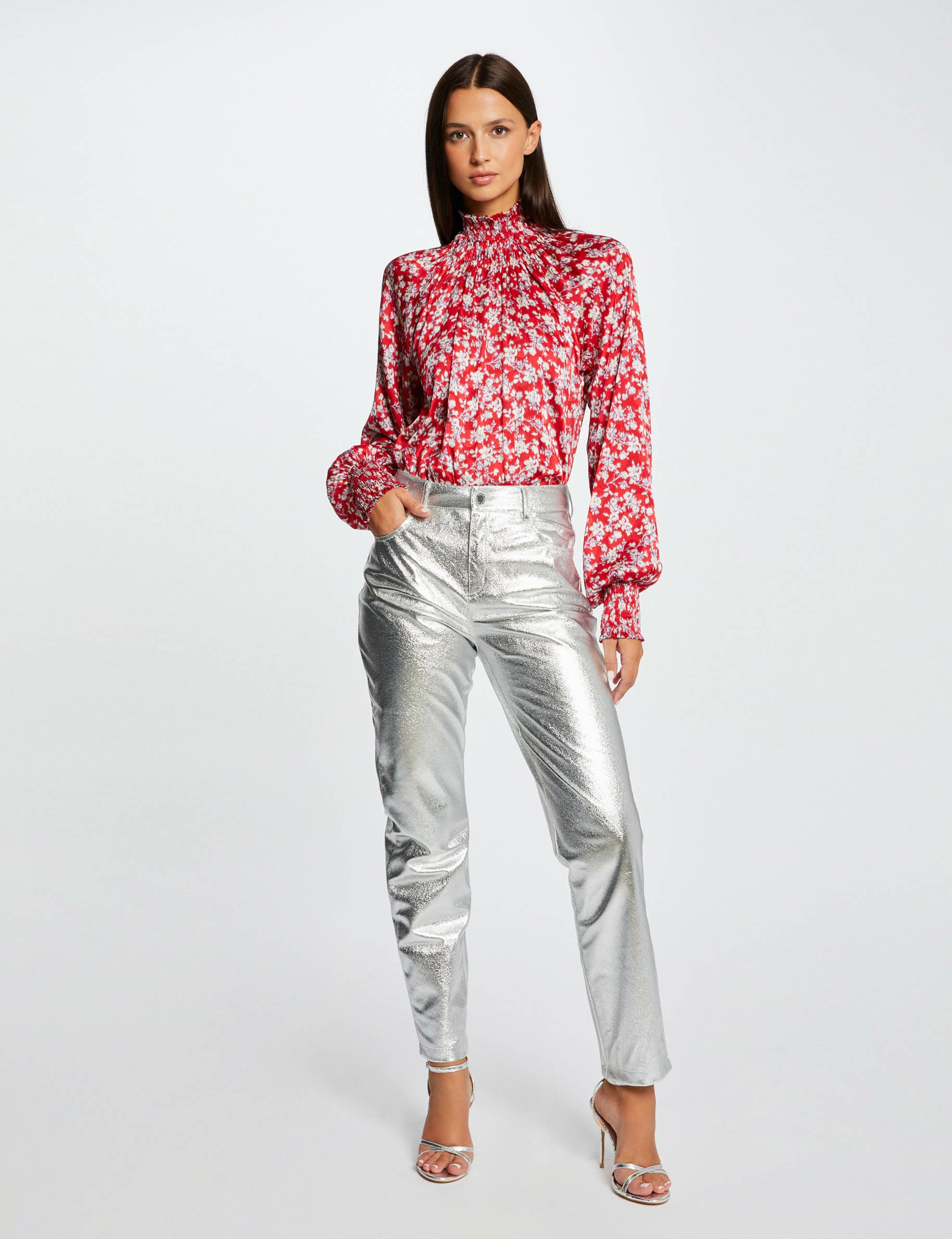 Blouse manches longues imprim&eacute; floral multico femme