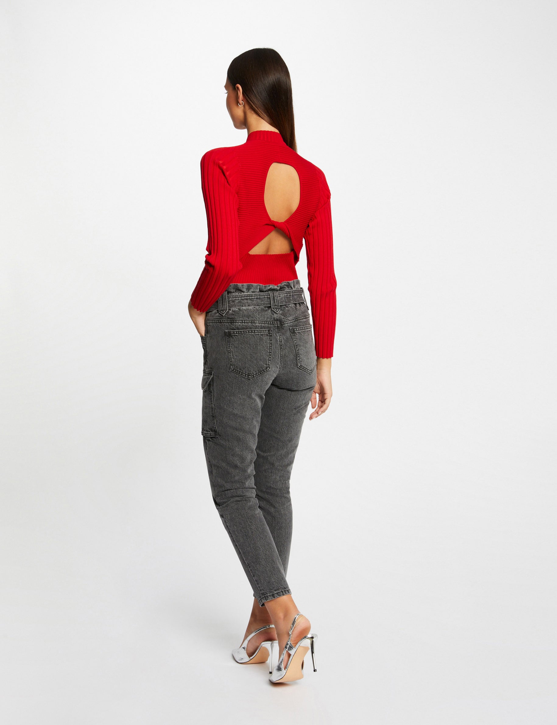 Jeans cargo slim 7/8&egrave;me gris moyen femme
